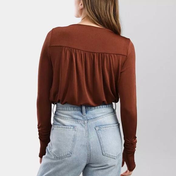 Intimately Free People NWT Kaya Keyhole Long Sleeve Bodysuit size M Mesa Brown - Picture 2 of 13